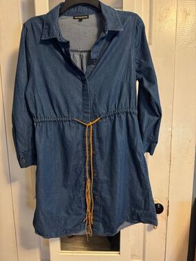 Denim Shirt Dress with Tie Waist - Blue